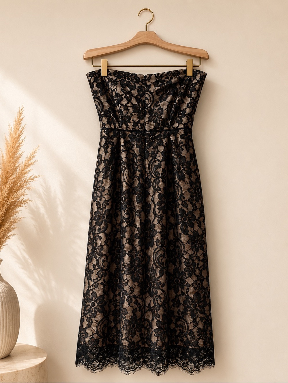 Milly New York Black Lace Strapless Midi Cocktail Dress Size 4 - Picture 4 of 6